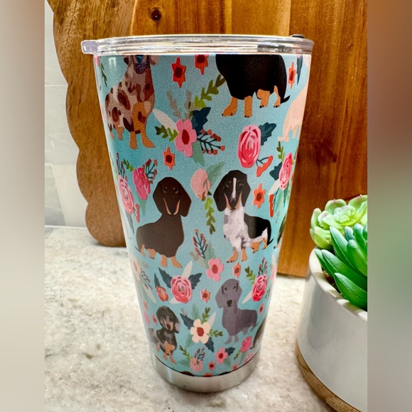 New Dachshund Dogs & Roses Stainless Steel Metal Travel Mug Cup Tumbler 20oz - Picture 4 of 9
